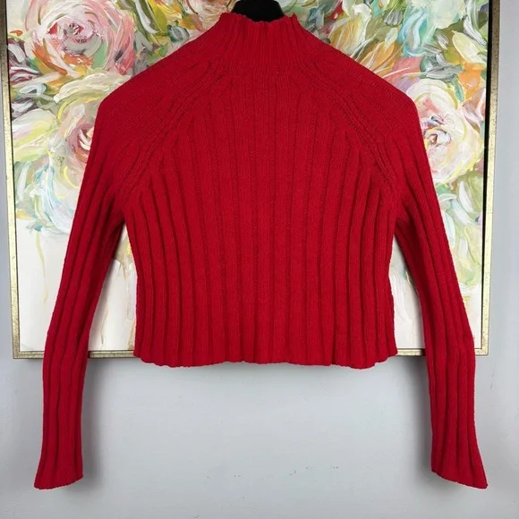 American Eagle Red Ribbed Knit Mock Neck Sweater (XS) - Picture 9 of 14